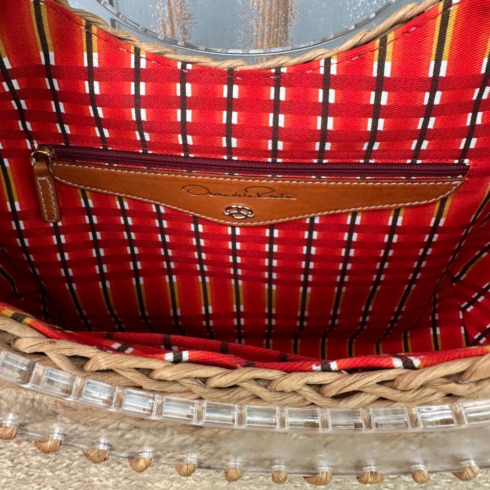 Oscar de la Renta Natural Woven Rope Wicker Ring Lucite Handle Tote Bag  NWOT - Picture 11 of 16